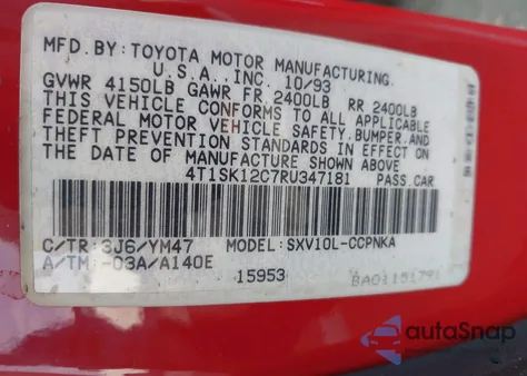 1994 Toyota Camry Le from USA, damaged, VIN 4T1SK12C7RU347181